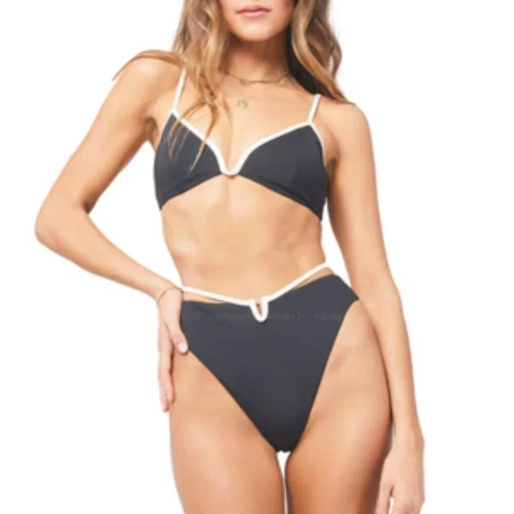 L*Space Joy Bitsy Bikini Bottom | Black & Cream | Size S | NWT